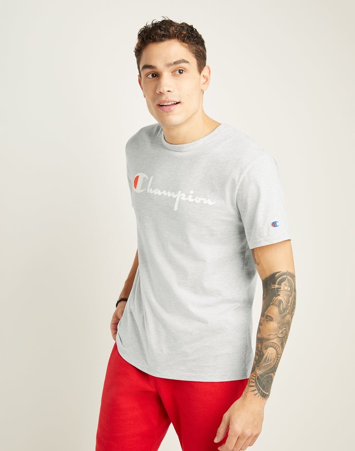 Champion Mens T-Shirt NZ - Lightweight Script Logo Grey ( 7093-HVWXF )